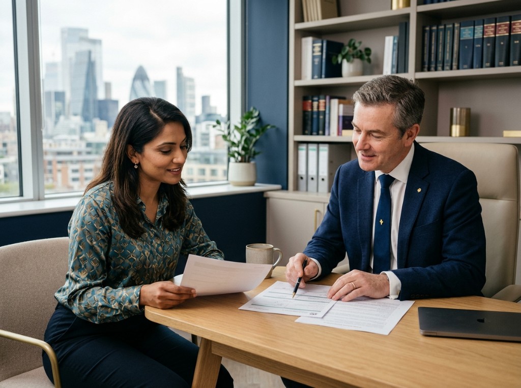 Immigration advisers reviewing documents during a consultation